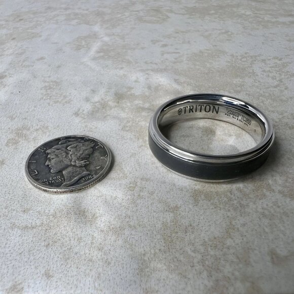 Triton Men’s Tungsten Carbide Black Inlay Band Ring Size 10 6mm - Picture 4 of 4